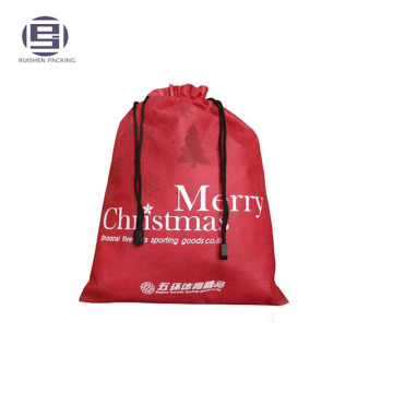 Red color customized printed drawstring non-woven shopping bag